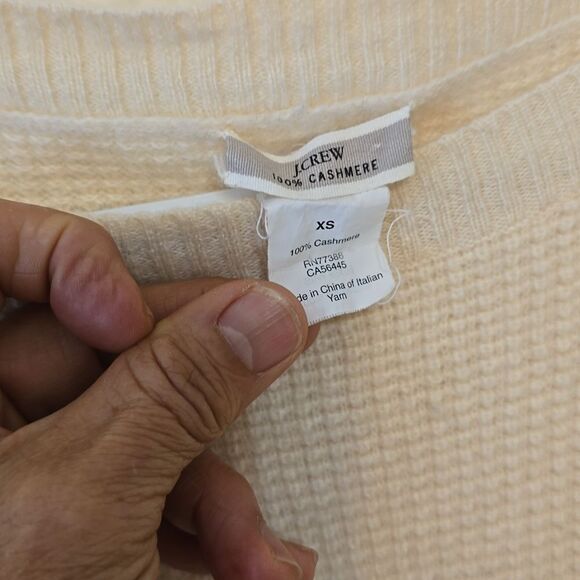 J.Crew 100% Cashmere Sweater Size xs Waffle Knit Ivory Gray Colorblock Pullover - Picture 2 of 6